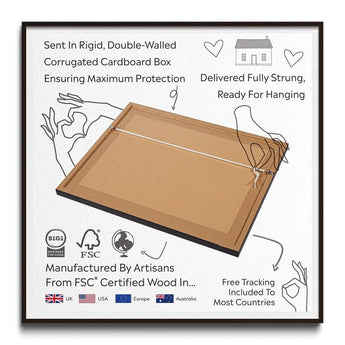 Portraits by Toby Leon, Wooden Picture Frame Protective Packaging Illustrated