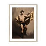 Prancer - Gay Circus Performer Art Print, Dramatic Portrait Muscular Performer Black Boots Golden Fabric