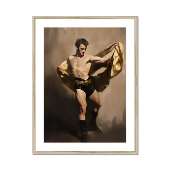 Prancer - Gay Circus Performer Art Print, Dramatic Portrait Muscular Performer Black Boots Golden Fabric