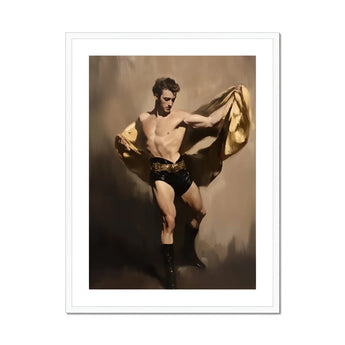 Prancer - Gay Circus Performer Art Print, Shirtless Performer Black Boots Poses Dramatically Fabric