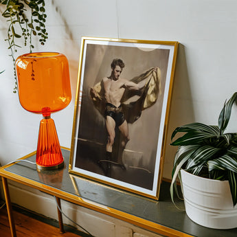 Prancer - Gay Circus Performer Art Print, Vintage Black White Photograph Gold Frame Dancer Dramatic