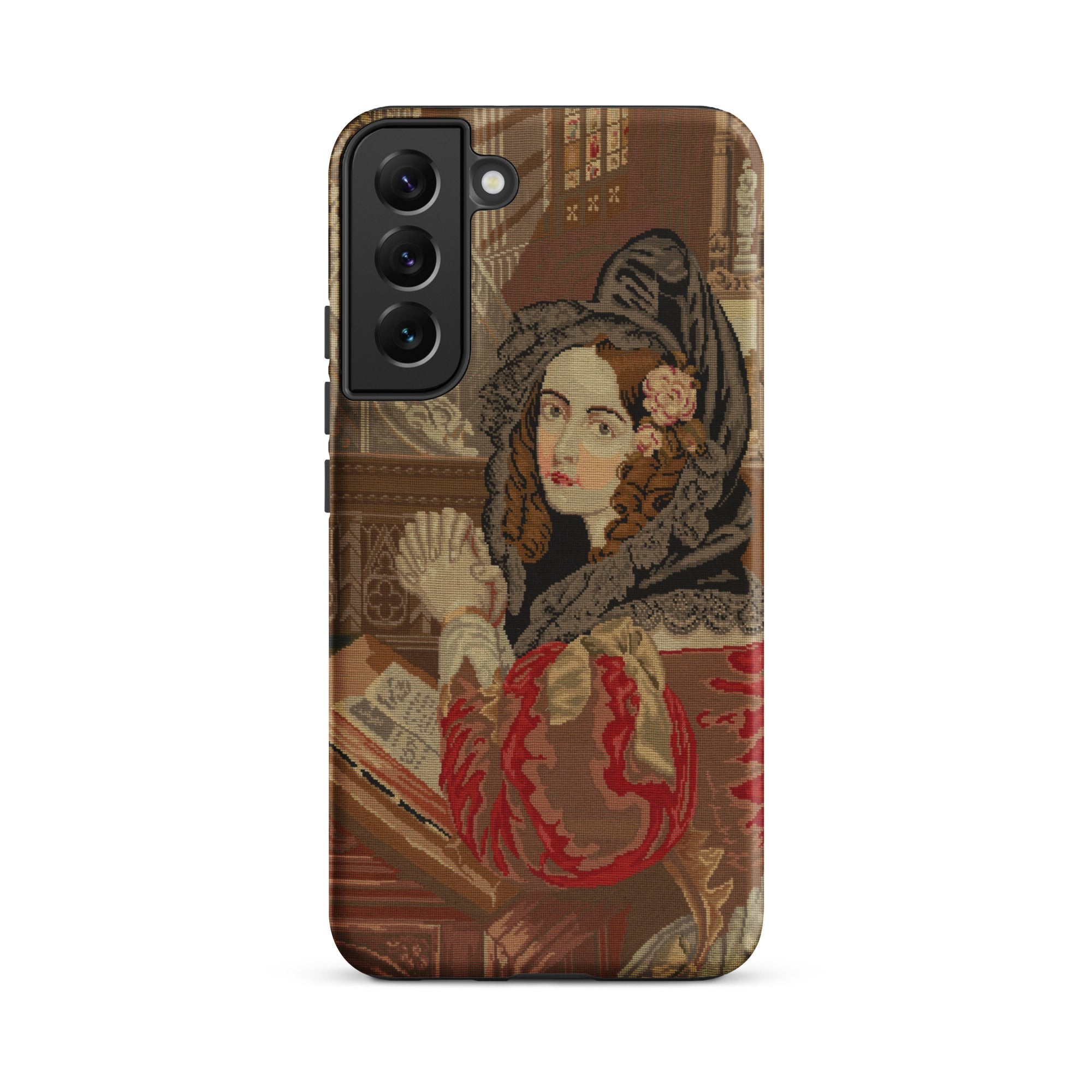 Prayer Break Gothic Revival Embroidered Samsung Case, Galaxy S22 Plus / Matte, Phone Case Vintage Portrait Woman Floral Headpiece
