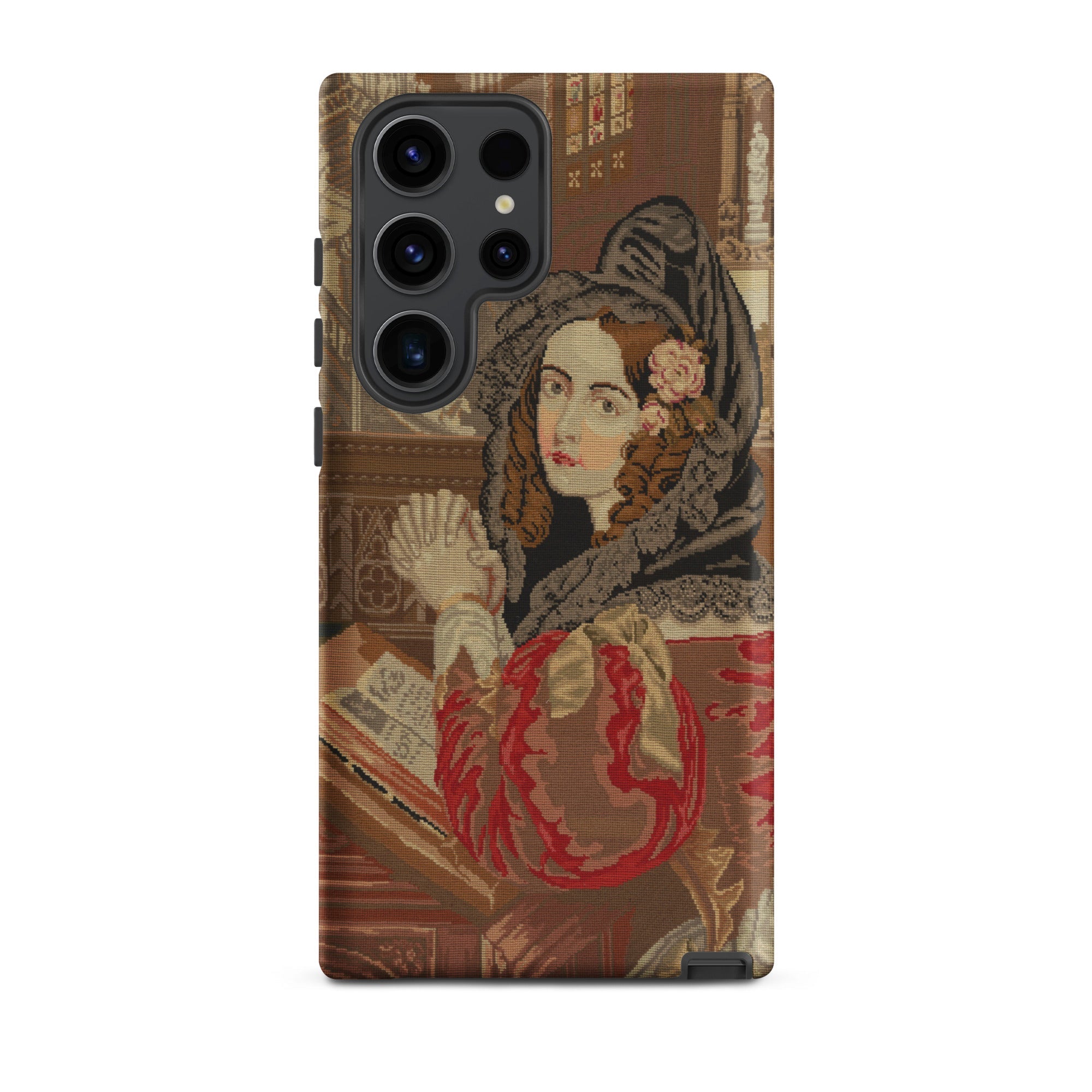 Prayer Break Gothic Revival Embroidered Samsung Case, Galaxy S23 Ultra / Matte, Smartphone Case Classical Painting Woman Folded Hands