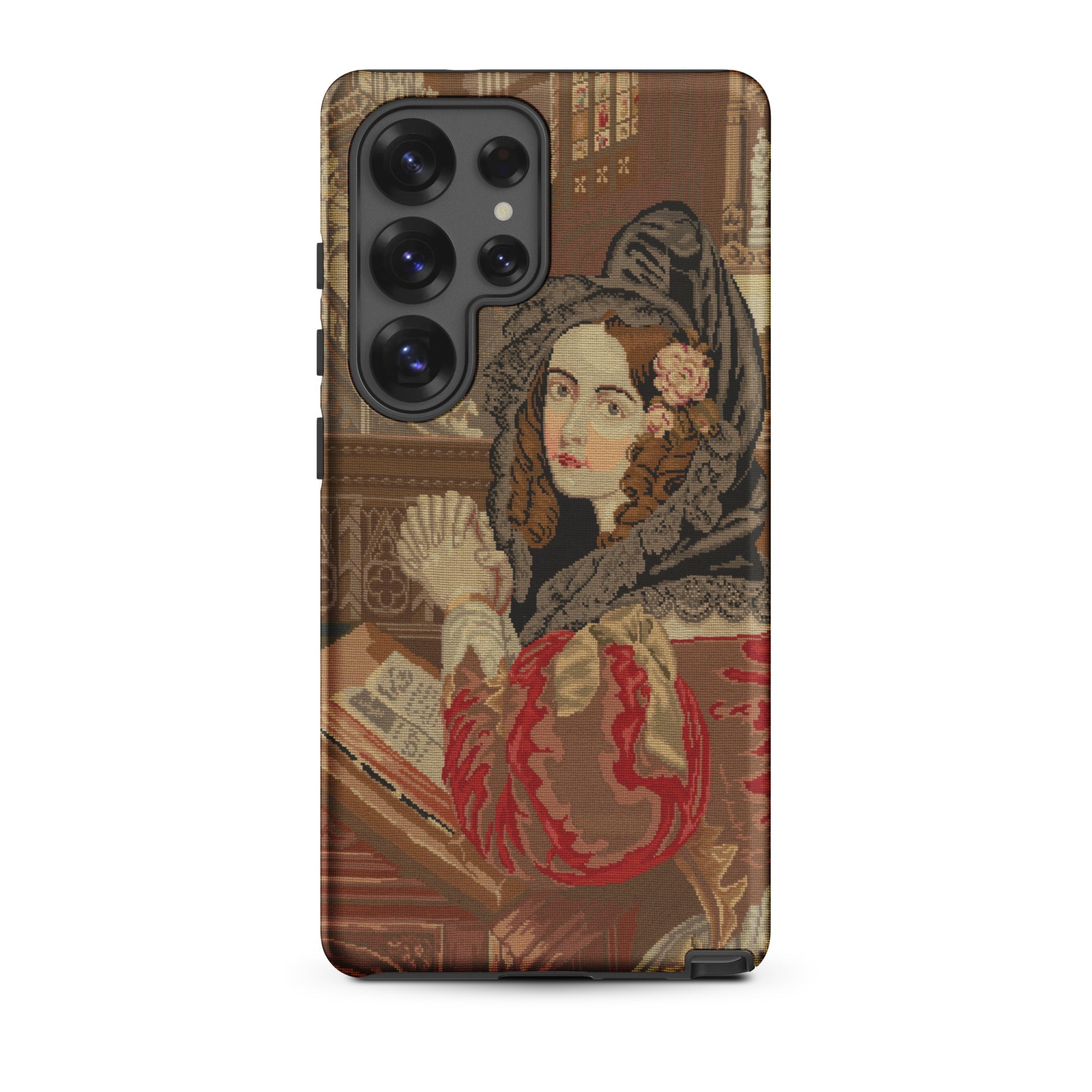 Prayer Break Gothic Revival Embroidered Samsung Case, Galaxy S25 Ultra / Matte, Brown Smartphone Case Artistic Depiction Woman Shell