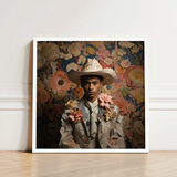 Framed Portrait Person Ornate Light-colored Cowboy Hat Jacket Dandy Gay, Afroamerican Twunk Outlaw’s, Spirit’s Queer