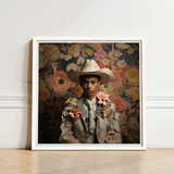 Framed Portrait Person Ornate Light-colored Cowboy Hat Jacket Dandy Gay, Afroamerican Twunk Outlaw’s, Spirit’s Queer