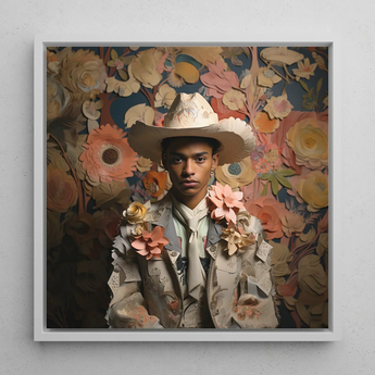 Presley - Gay Black Twunk Cowboy Art Print / Canvas Framed Portrait Person Ornate Cream-colored Cowboy Hat Adorned Dandy Gay Cowboy,