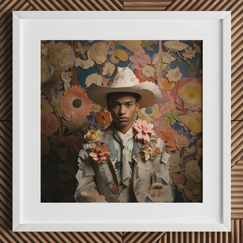 Presley - Gay Black Twunk Cowboy Art Print / Canvas White Cowboy Hat Floral Embellishments Dandy Gay Cowboy, Afroamerican Twunk Outlaw’s,