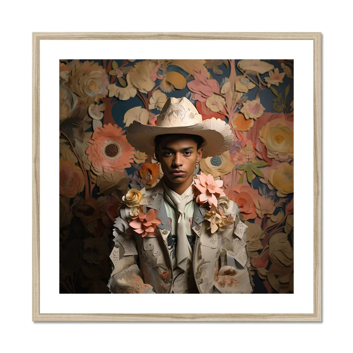 Presley - Gay Black Twunk Cowboy Art Print, Framed Portrait Photograph Person Light-colored Suit Cowboy Hat