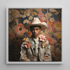 Presley Gay Black Twunk Cowboy Framed Canvas, 12’’x12’’ / White Floating Frame, Floral Cowboy Portrait