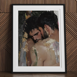 Pressed - Erotic Gay Couple Art Print, 12x16’’ / 31x41cm / Black Frame / 2’’ Matboard, Framed Painting Two Men
