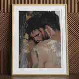 Pressed - Erotic Gay Couple Art Print, 12x16’’ / 31x41cm / Natural Frame / 2’’ Matboard, Framed Abstract Painting Two Men