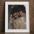 Pressed - Erotic Gay Couple Art Print, 12x16’’ / 31x41cm / White Frame / 2’’ Matboard, Framed Oil Painting Two Men