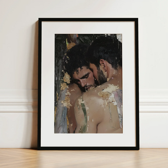 Pressed - Erotic Gay Couple Art Print / Canvas, 12x16’’ / 31x41cm / Black Frame / Matboard, Posters Prints & Visual Artwork, Toby Leon