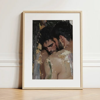 Pressed - Erotic Gay Couple Art Print / Canvas, 12x16’’ / 31x41cm / Natural Frame / Matboard, Posters Prints & Visual Artwork, Toby Leon