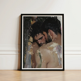 Black-framed Art Print Textured Impressionistic Painting Two Men Erotic Gay Couple