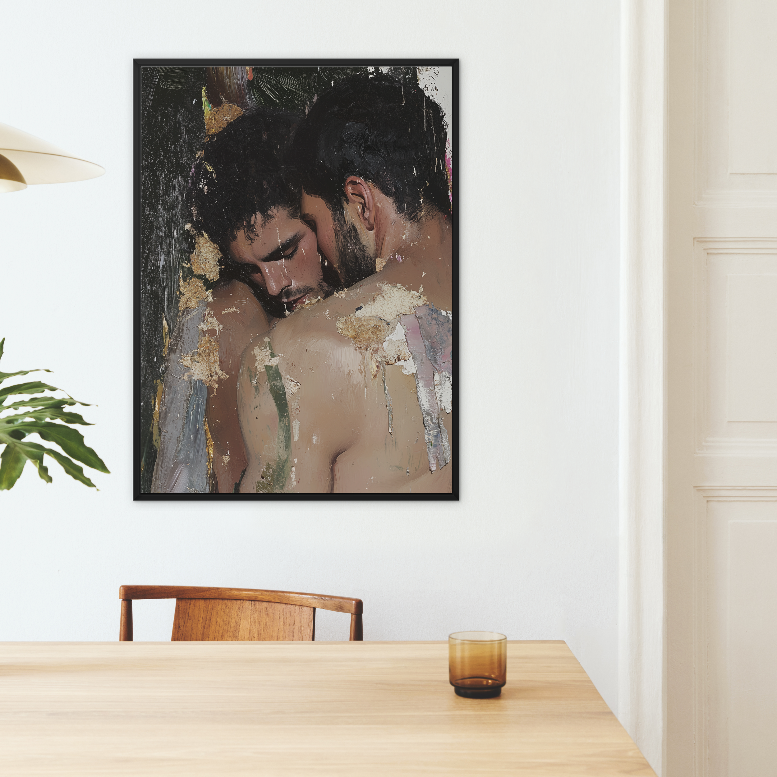 Pressed Erotic Gay Lovers Framed Canvas, Framed Painting Two Men