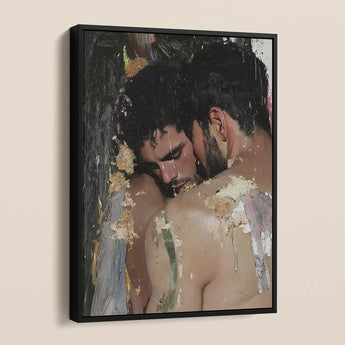 Pressed - Erotic Gay Lovers Framed Canvas, Framed Canvas Print Two Men Gold Leaf Accents