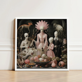 Framed Artwork Surreal Scene Pale Stylized Figures Pink Grand High Ghoul’s Nuptial Feast
