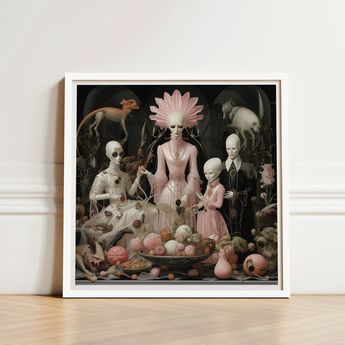 Framed Artwork Surreal Scene Pale Humanoid Figures Ornate Grand High Ghoul’s Nuptial Feast