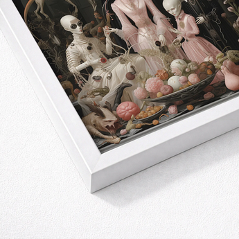 White Framed Art Print Surreal Scene Pale Skeletal Grand High Ghoul’s Nuptial Feast