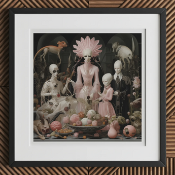 Pretty in Pink - Lowbrow Queer Horror Art Print, 12x12’’ / 31x31cm / Black Frame / 2’’ Matboard, Framed Artwork Otherworldly Family