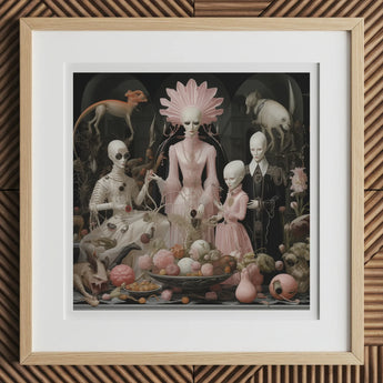Pretty in Pink - Lowbrow Queer Horror Art Print, 12x12’’ / 31x31cm / Natural Frame / 2’’ Matboard, Framed Artwork Otherworldly Family Pale