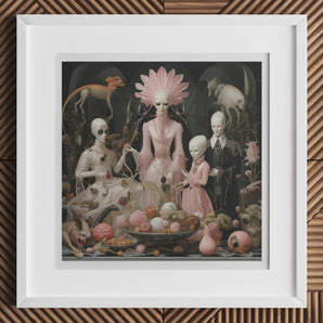 Pretty in Pink - Lowbrow Queer Horror Art Print, 12x12’’ / 31x31cm / White Frame / 2’’ Matboard, Surreal Framed Artwork Pale Humanoid