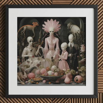 Pretty in Pink - Lowbrow Queer Horror Art Print / Canvas Framed Art Print Surreal Figures Pastel Pink White Grand High Ghoul’s Nuptial