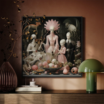 Pretty in Pink - Lowbrow Queer Horror Art Print / Canvas Surreal Framed Artwork Pale Ethereal Figures Ornate Attire Grand High Ghoul’s