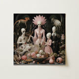 Pretty in Pink - Lowbrow Queer Horror Art Print / Canvas Surreal Square-framed Painting Central Figure Pale Pink Attire Grand High Ghoul’s