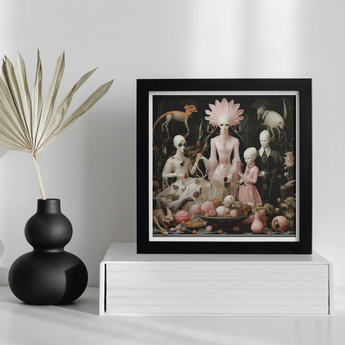Pretty in Pink - Lowbrow Queer Horror Art Print, Framed Surrealist Artwork Figures Animals Fruits Dreamlike Composition