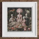 Pretty in Pink Lowbrow Queer Horror Art Print, Surreal Framed Artwork Pale Humanoid Figures Surrounded Animals