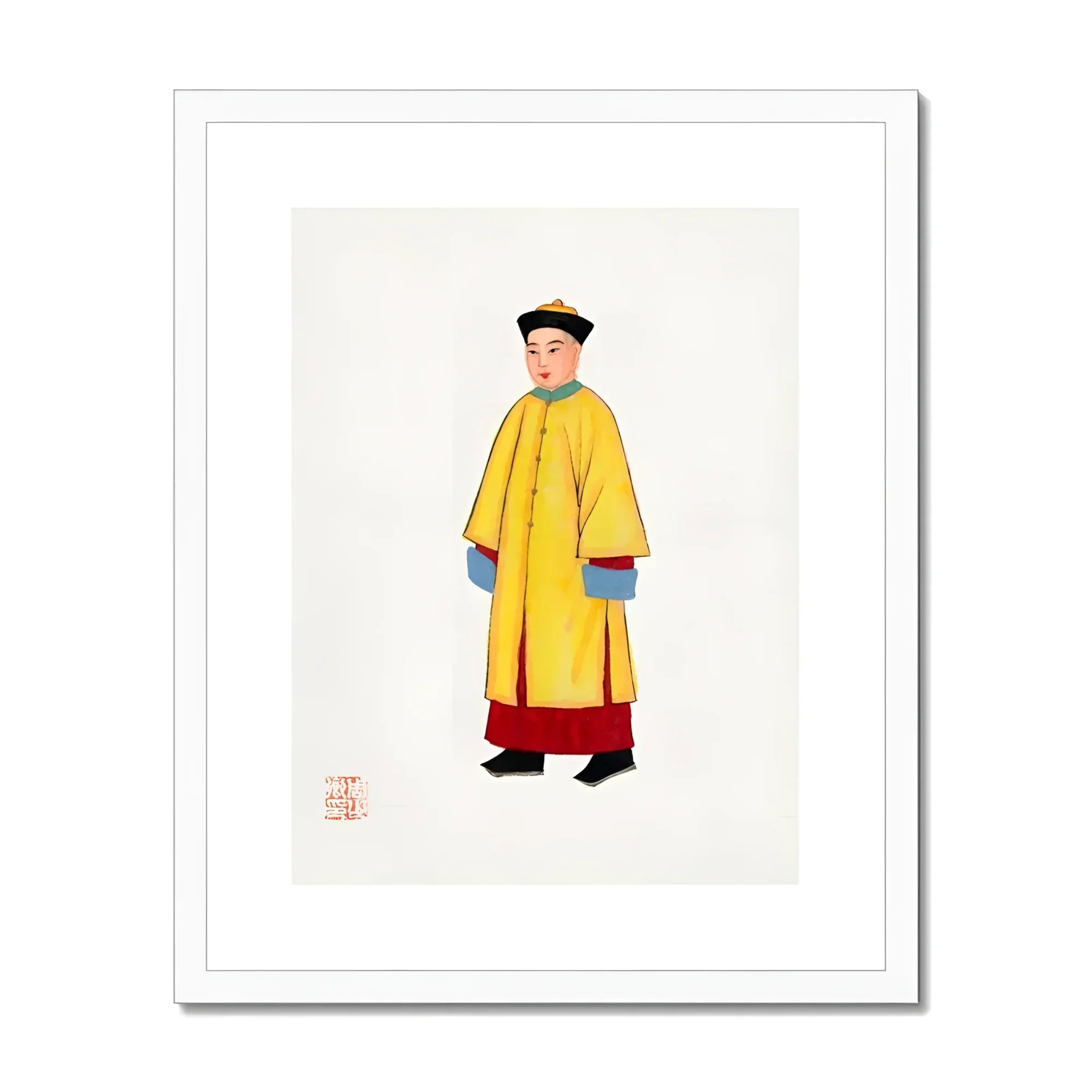 Priest - Qing Dynasty Art Print, Traditional Chinese Figure Long Yellow Robe Red Pants
