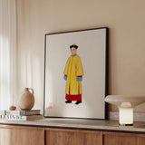 Priest - Qing Dynasty Manchu Art Framed Canvas, Framed Artwork Figure Traditional Chinese Imperial Robes Yellow
