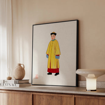 Priest - Qing Dynasty Manchu Art Framed Canvas, Framed Artwork Figure Traditional Chinese Imperial Robes Yellow
