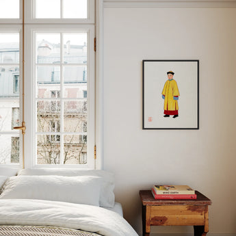 Priest - Qing Dynasty Manchu Art Framed Canvas, Framed Illustration Figure Traditional Yellow Chinese Imperial Robes