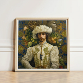 Framed Portrait Man Ornate Cream-colored Renaissance Attire Gold Prince Alfonso, Itty-bitty Pretty Committee, Gay Spanish Royalty