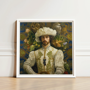 Framed Portrait Man Ornate Cream-colored Renaissance Attire Gold Prince Alfonso, Itty-bitty Pretty Committee, Gay Spanish Royalty