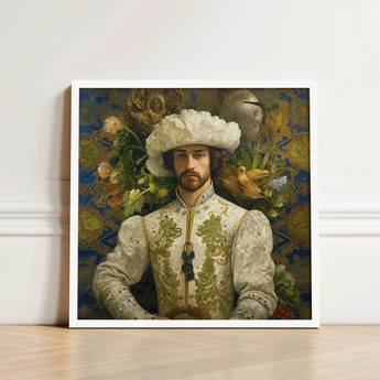 Framed Portrait Man Ornate Cream-colored Renaissance Attire Gold Prince Alfonso, Itty-bitty Pretty Committee, Gay Spanish Royalty