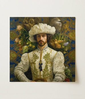 Square-framed Portrait Man Ornate Cream-colored Embroidered Attire Gold Prince Alfonso, Itty-bitty Pretty Committee, Gay Spanish Royalty
