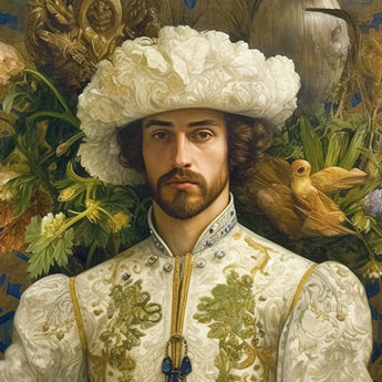 Prince Alfonso - Gay Spanish Royalty Baroque Art Print / Canvas White Fur Hat Gold Trim Floral Pattern Prince Alfonso, Itty-bitty Pretty