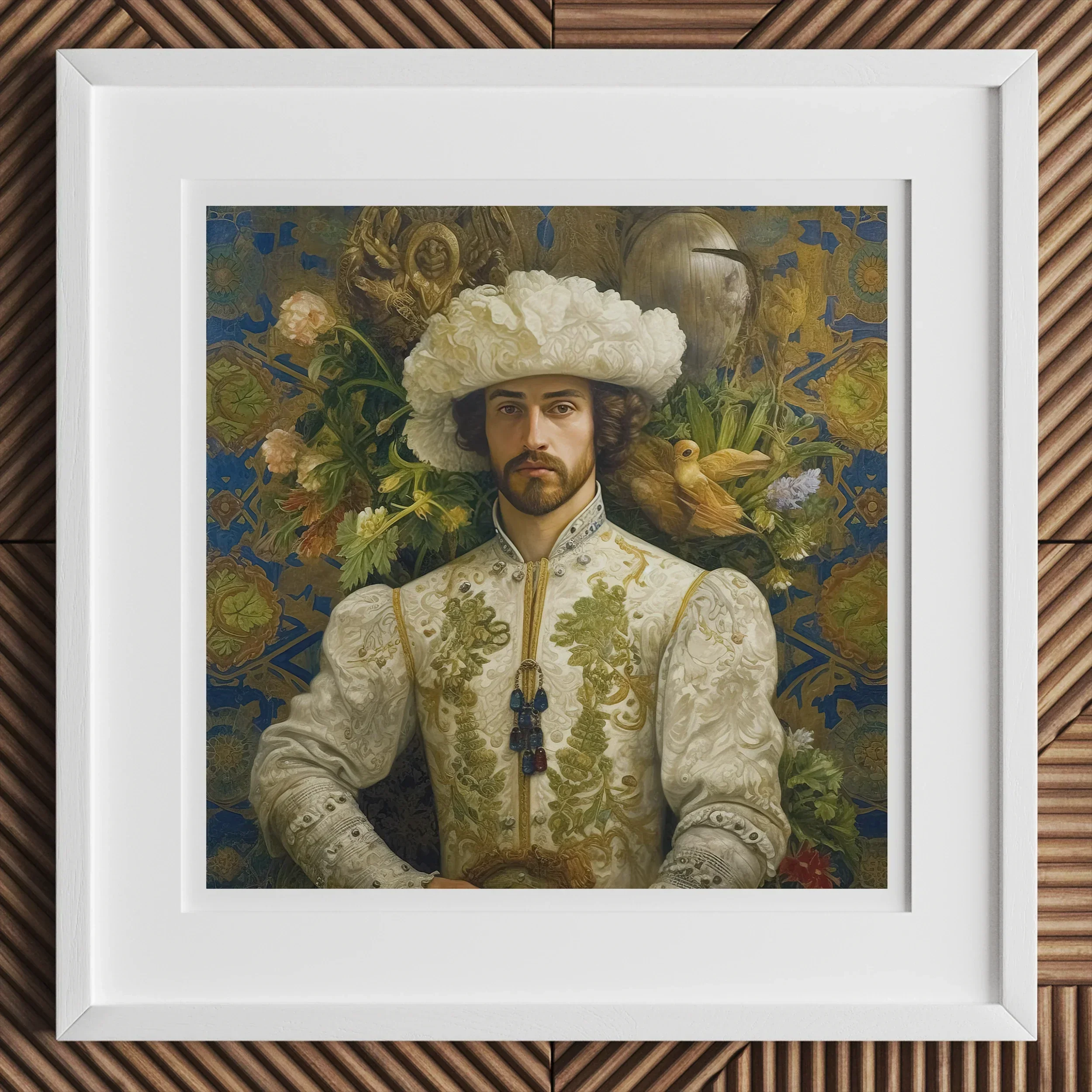 Prince Alfonso - Gay Spanish Royalty Baroque Art Print, Framed Portrait Painting Figure Ornate White Green Embroidered