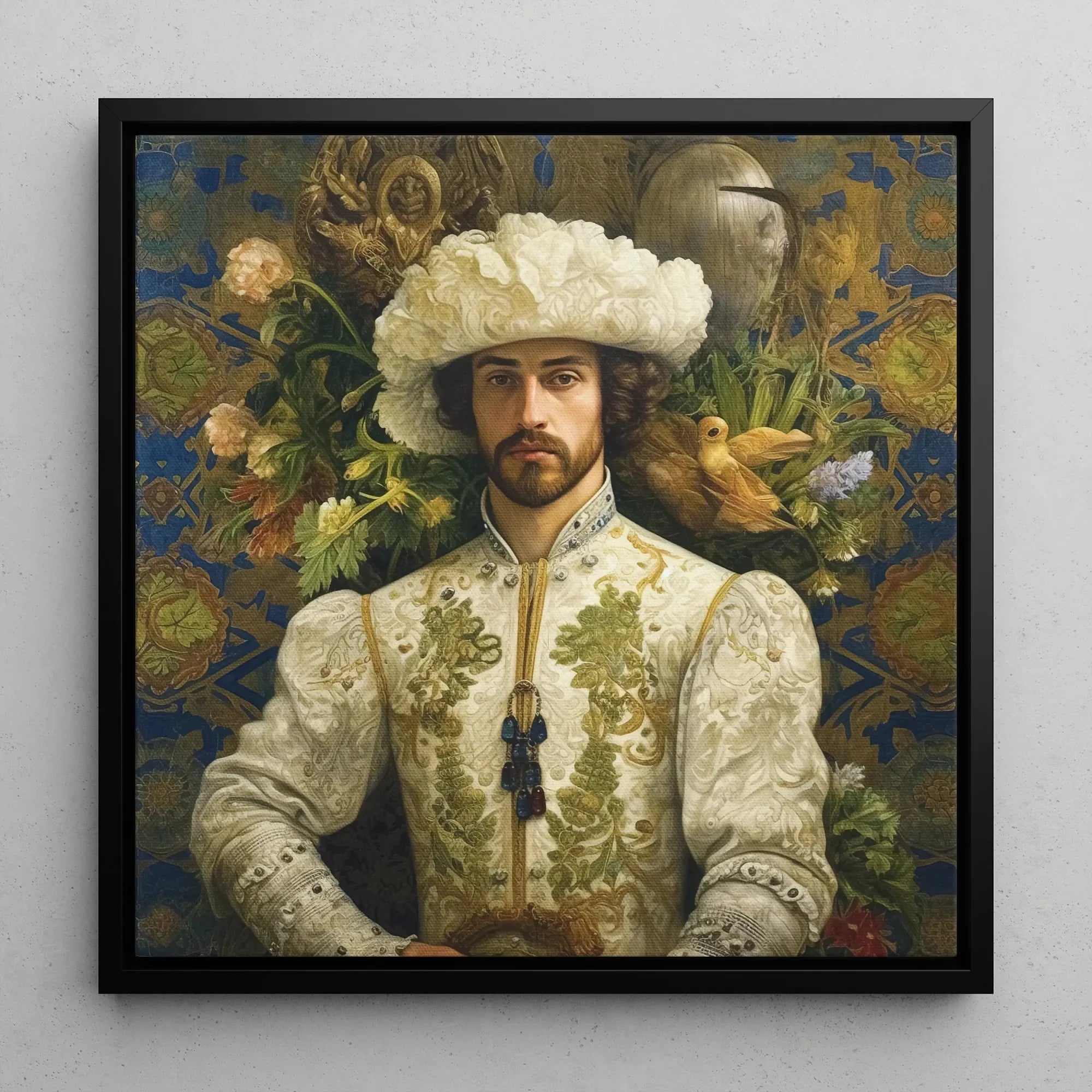 Prince Alfonso - Gay Spanish Royalty Queerart Framed Canvas - 16’x16’ / Black Frame / White Wrap - Posters Prints &