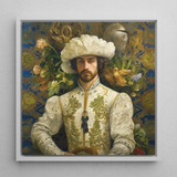 Prince Alfonso - Hispanic Gay Royalty Framed Canvas, 12x12’’ / 31x31cm / White Floating Frame, Finely Framed Portrait Man Feathered Cap