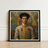 Framed Portrait Young Man Ornate Embroidered White Costume Itty-bitty Pretty Committee, Baroque Gay Princes, Mexican Royalty Queerart