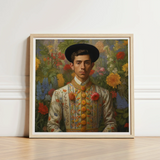 Framed Portrait Man Ornate Embroidered White Gold Bullfighter’s Itty-bitty Pretty Committee, Baroque Gay Princes, Mexican Royalty Queerart