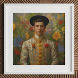 Prince Bernardino - Gay Mexican Royalty Art Print / Canvas Framed Portrait Man Ornate Cream-colored Traditional Outfit Adorned Itty-bitty