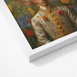 Framed Artwork Man Ornate Cream-colored Embroidered Jacket Gold Itty-bitty Pretty Committee, Baroque Gay Princes, Mexican Royalty Queerart