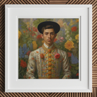 Prince Bernardino - Gay Mexican Royalty Art Print, Framed Portrait Painting Figure Embroidered White Jacket Black